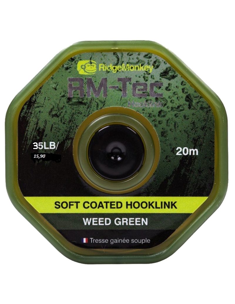 RidgeMonkey RM-Tec Soft Coated Hooklink Weed VERDE 35lb/15,9kg 20m