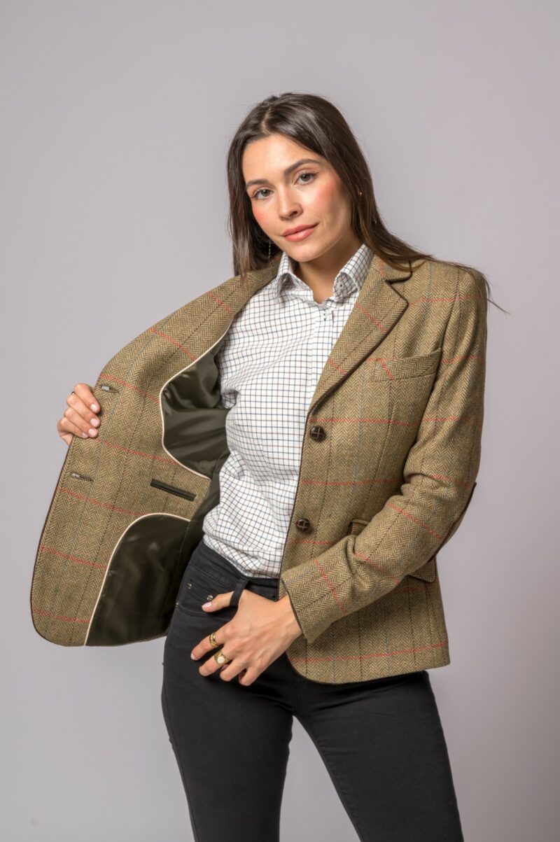 CHAQUETA LANA ESPIGA RAYA ROSA Y AZUL
